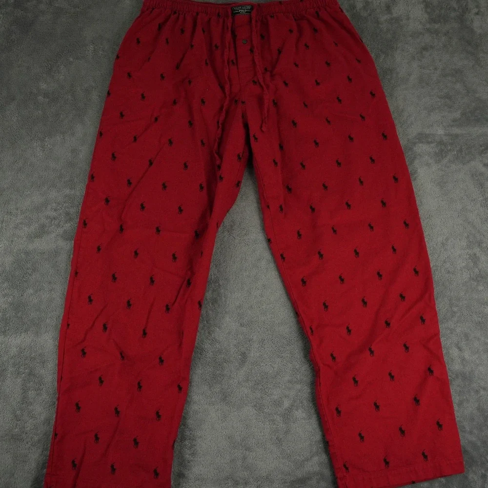 Polo Ralph Lauren Pajama Pants Men XL Red Pony Logo Print Cotton Drawstring‎